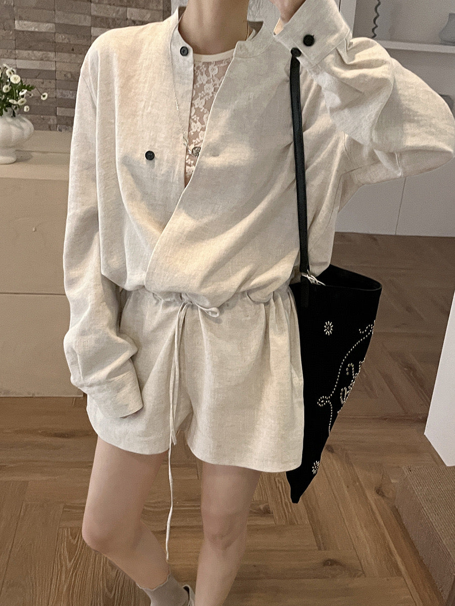 Chris Linen V-Neck Jumpsuit