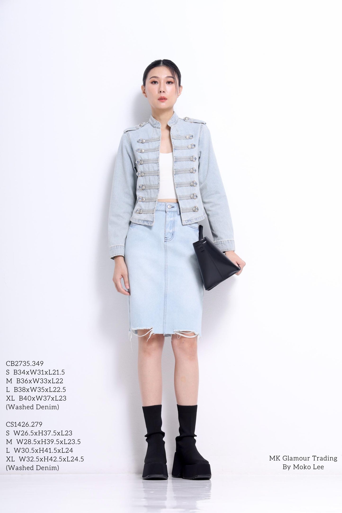 Maren Denim Destroyed Midi Skirt