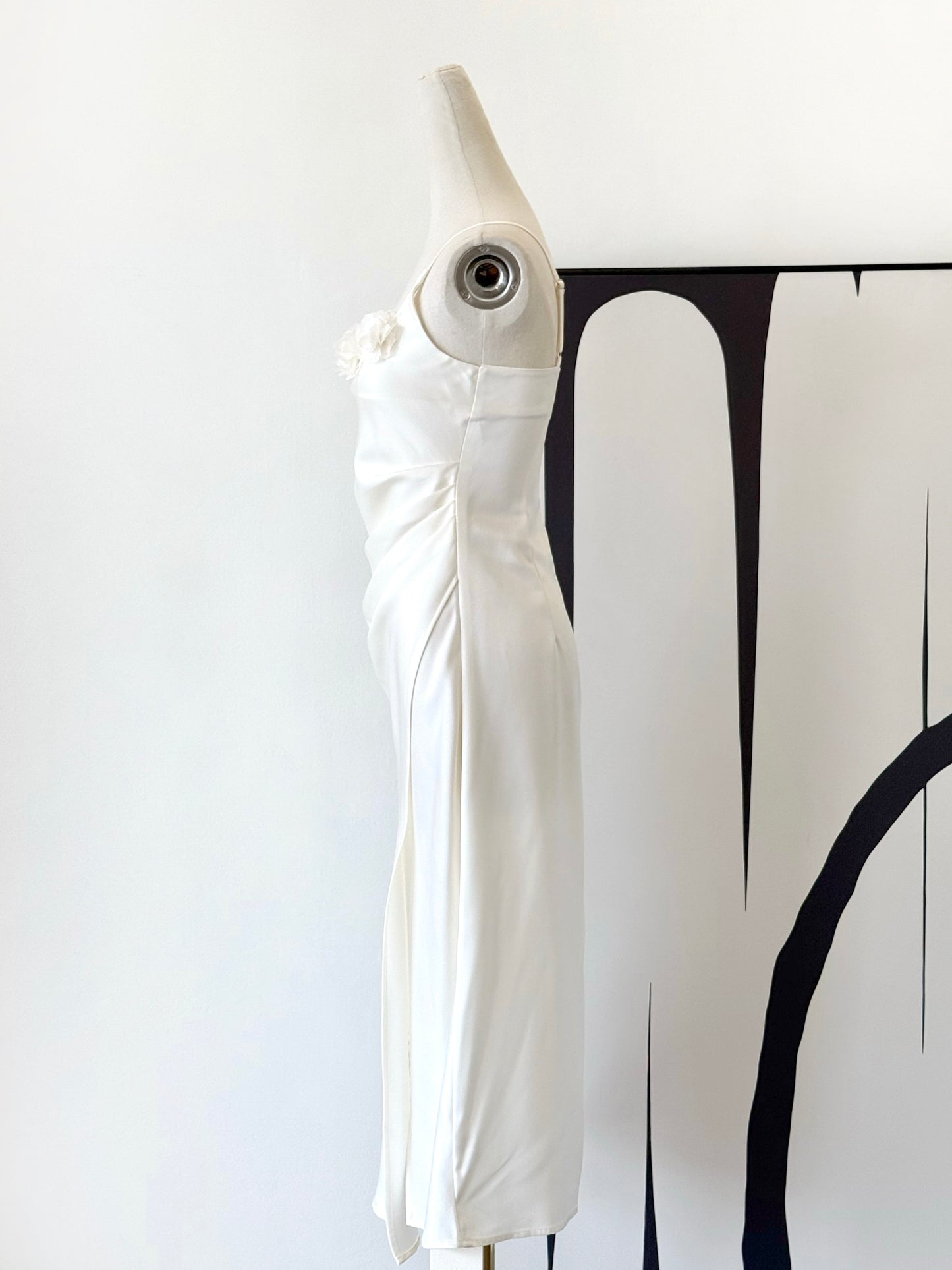 Penelope Satin Dress with Flower Brooch
