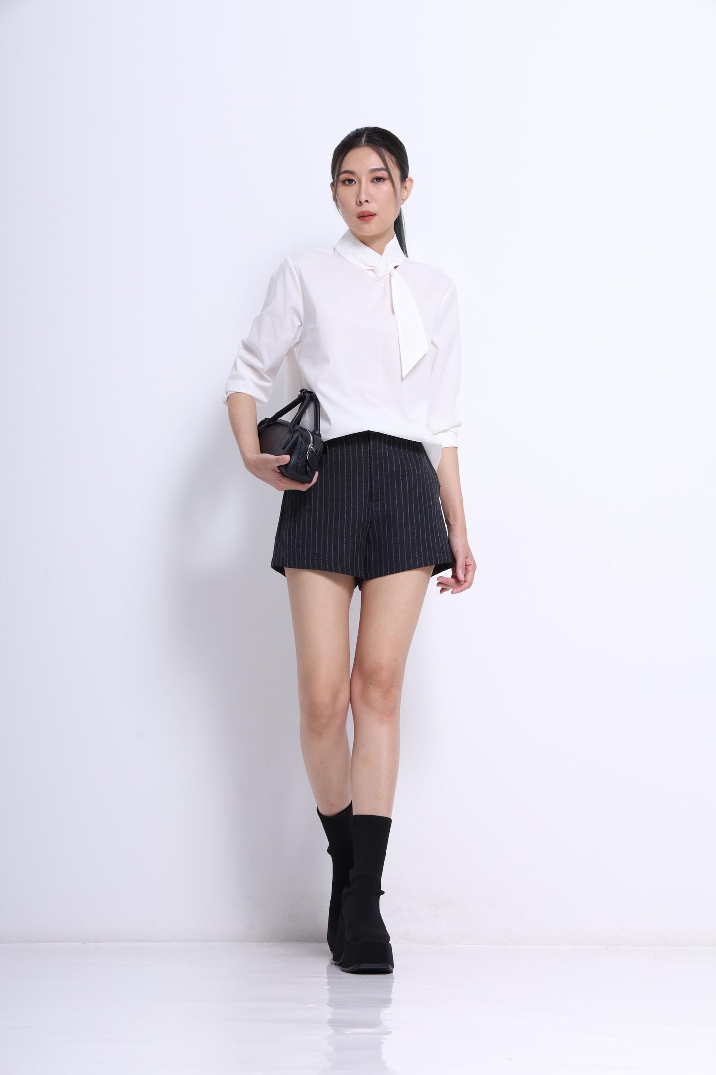 Margot Asymmetrical Neck Tie Shirt