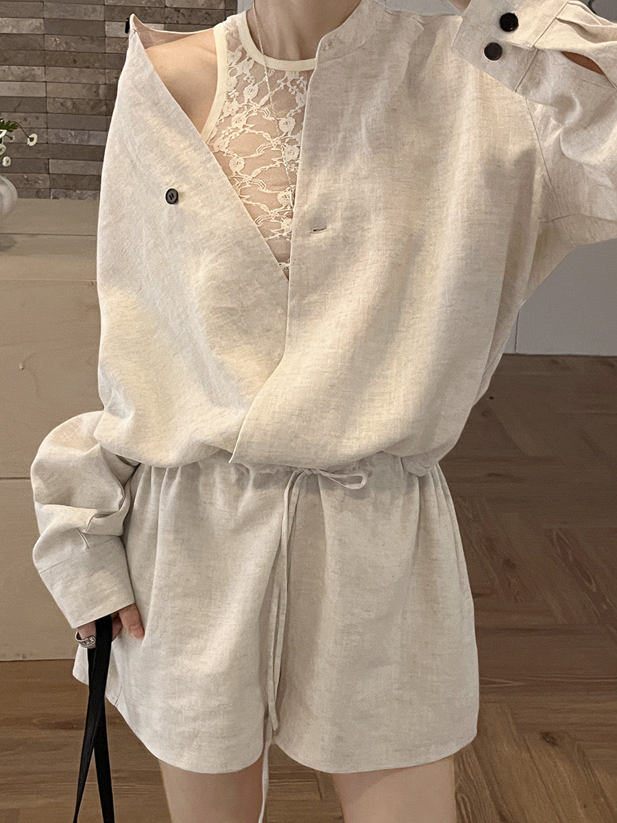 Chris Linen V-Neck Jumpsuit