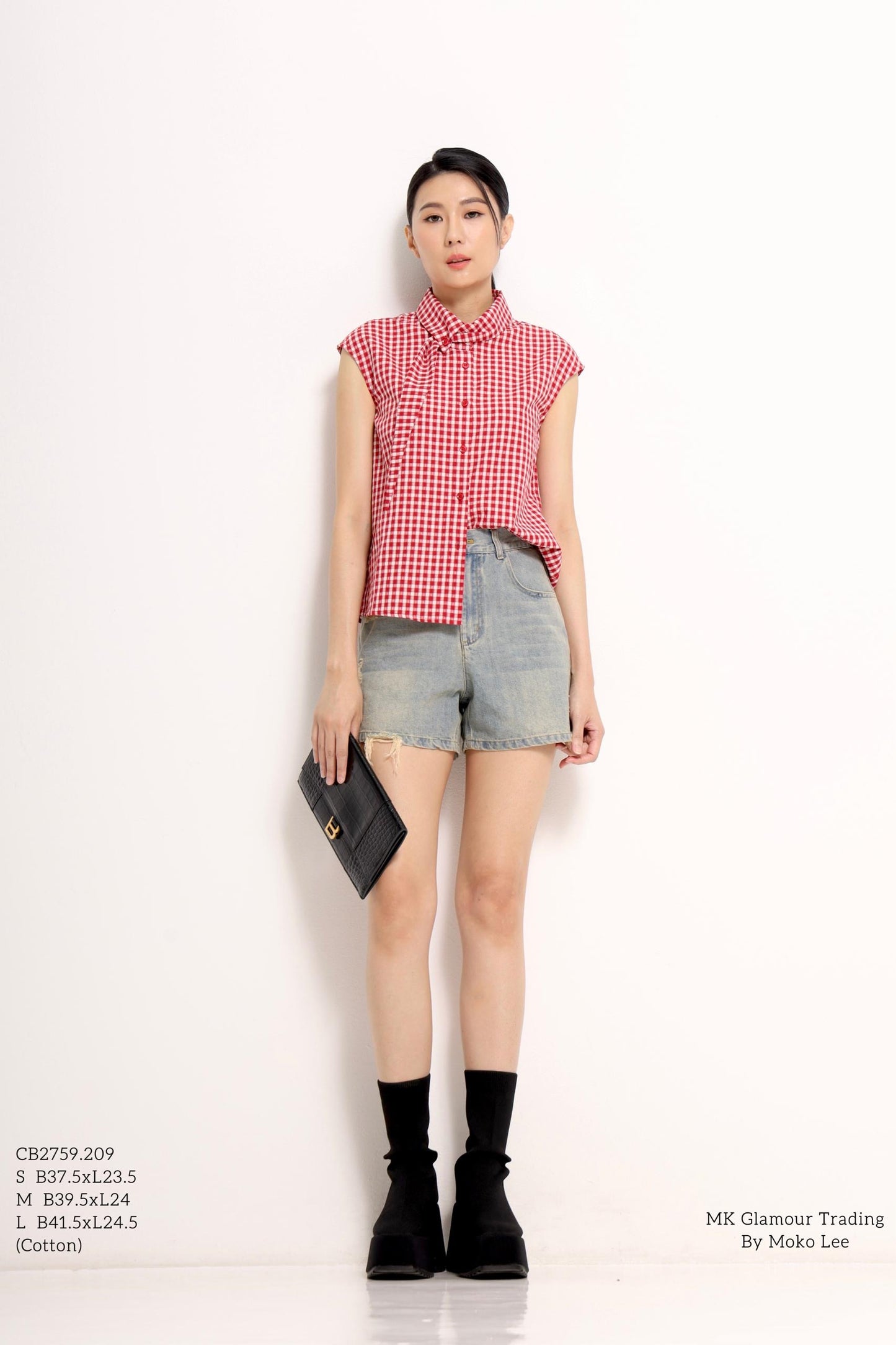 Jinny Checkered Scarf-Collar Shirt