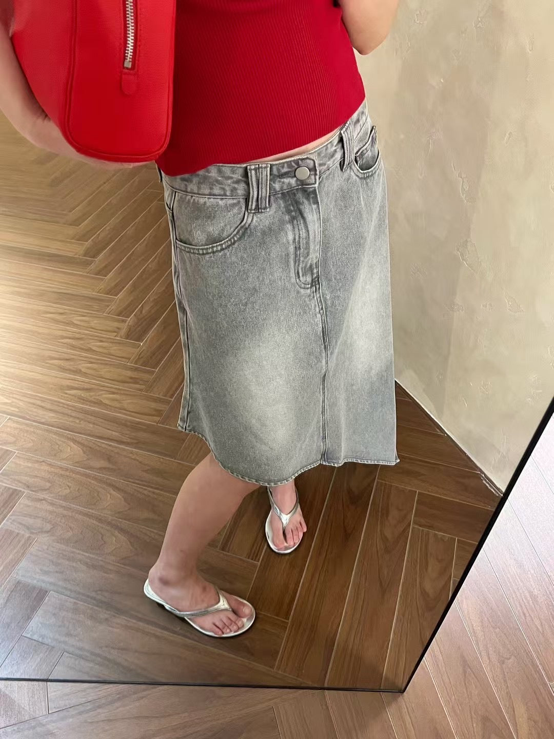 Quince Washed Denim Asymmetrical Skirt