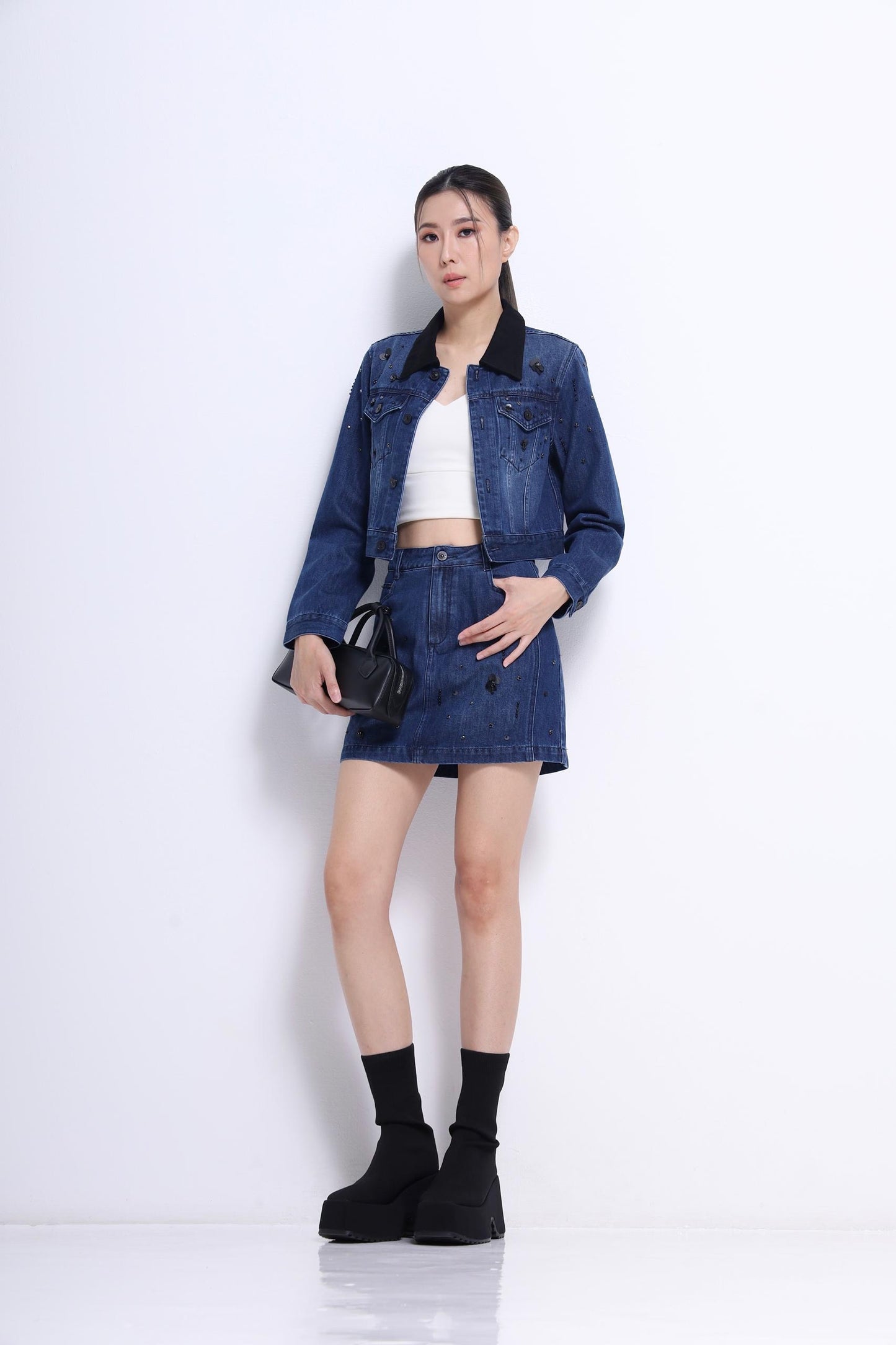 Anna Embellished Denim Mini Skirt