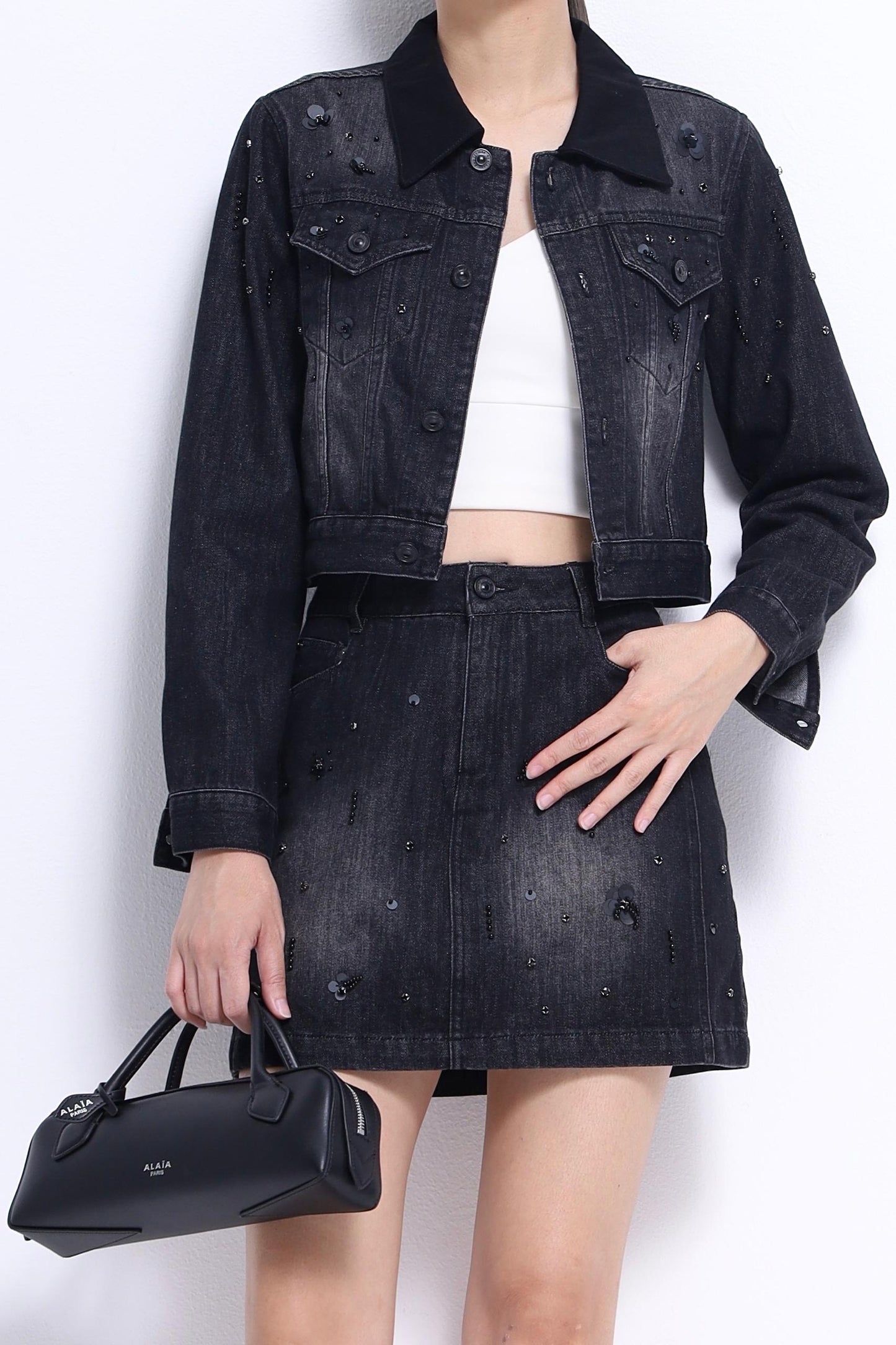 Anna Embellished Denim Mini Skirt