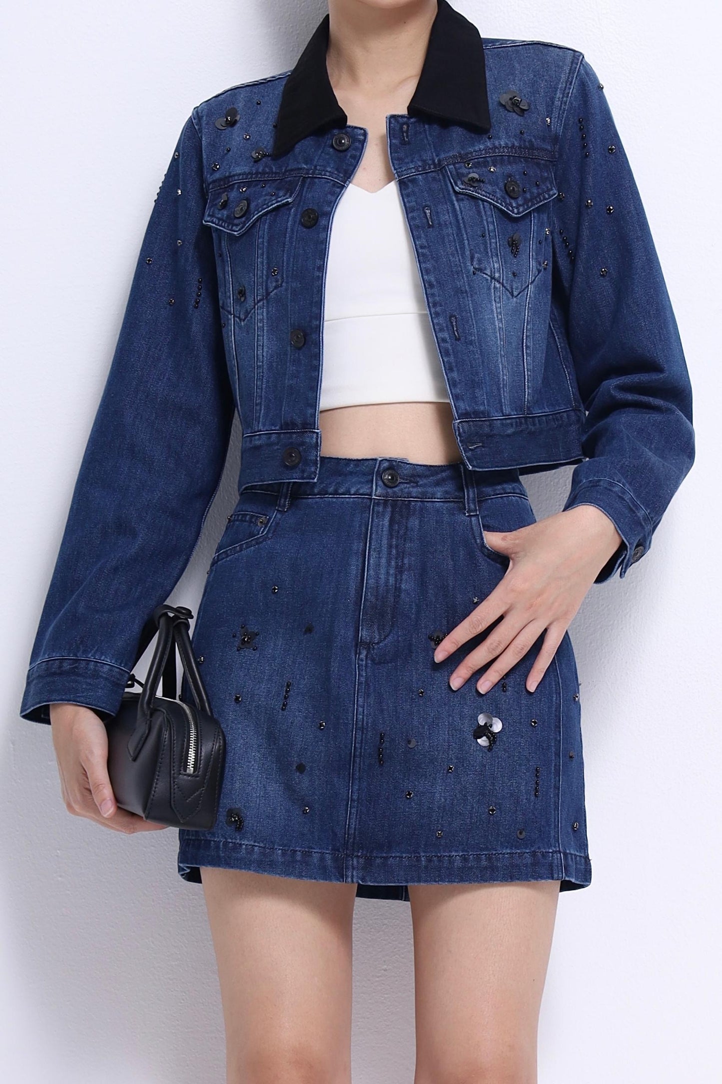 Anna Embellished Denim Mini Skirt
