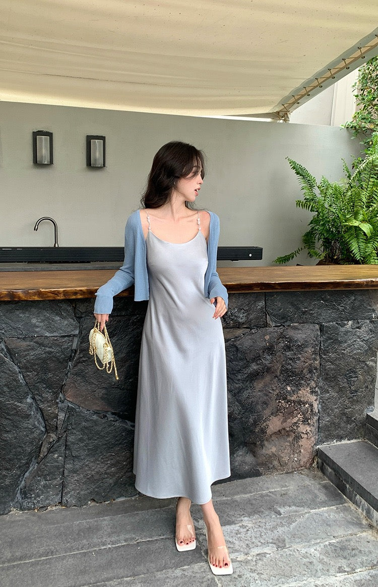 Niya Satin Dress with Pearl Strap
