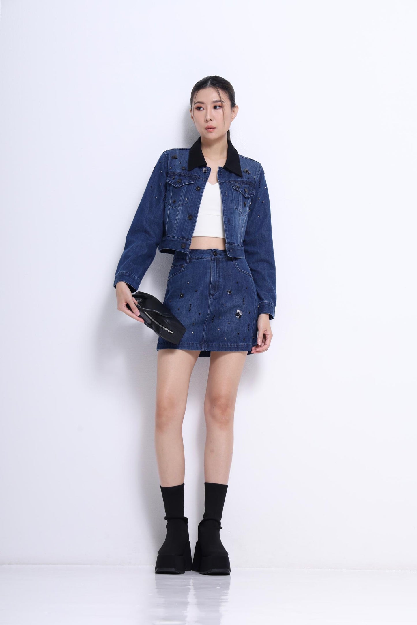 Anna Embellished Denim Mini Skirt