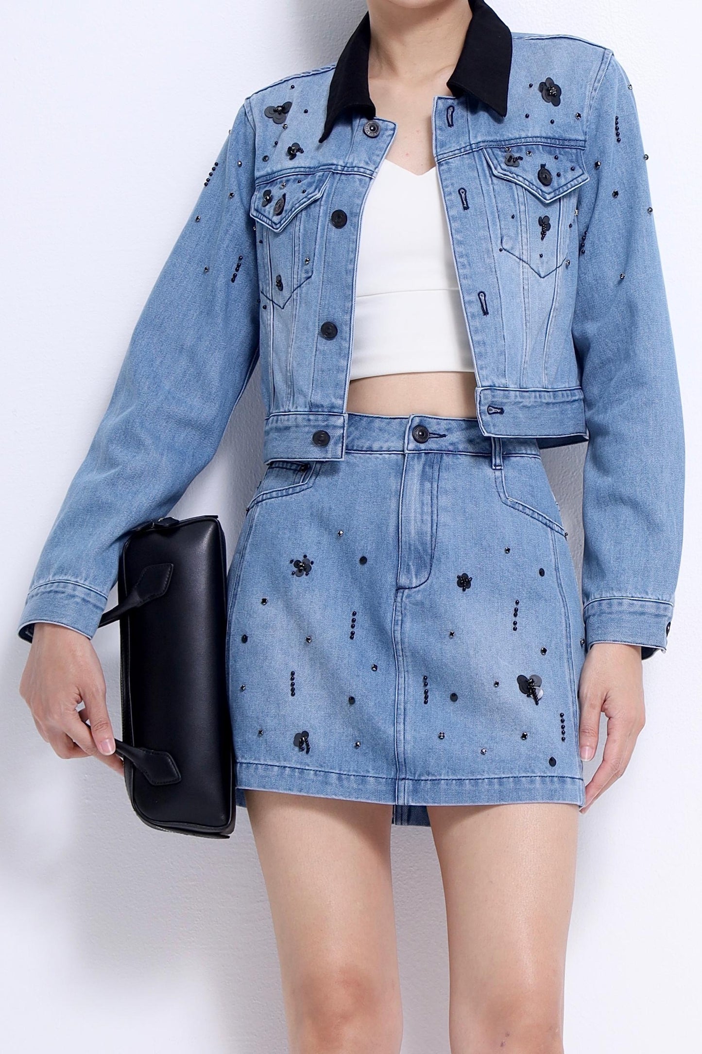 Anna Embellished Denim Mini Skirt