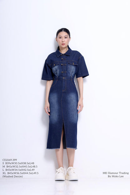 Jade Orient Chinese Button Denim Dress