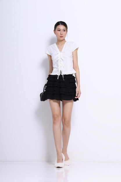 Sylvia V-Neck Ribbon Blouse