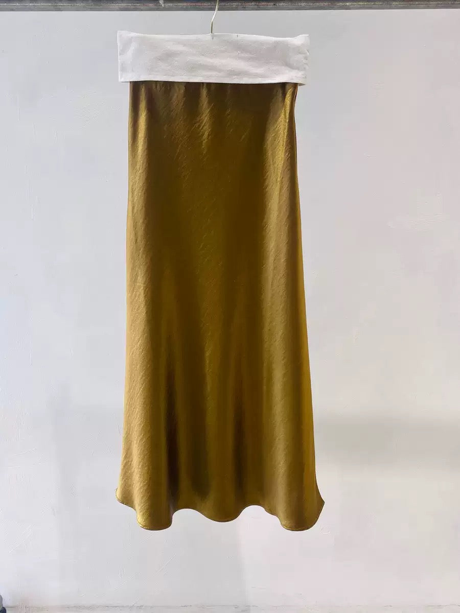 Zhou Wrinkle Satin Bias Cut Maxi Skirt