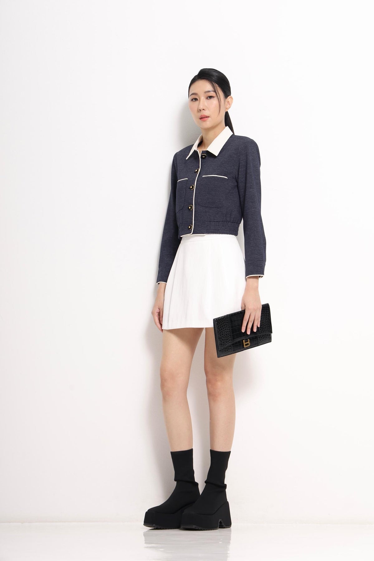 Natasha Bicolor Collar Cropped Jacket