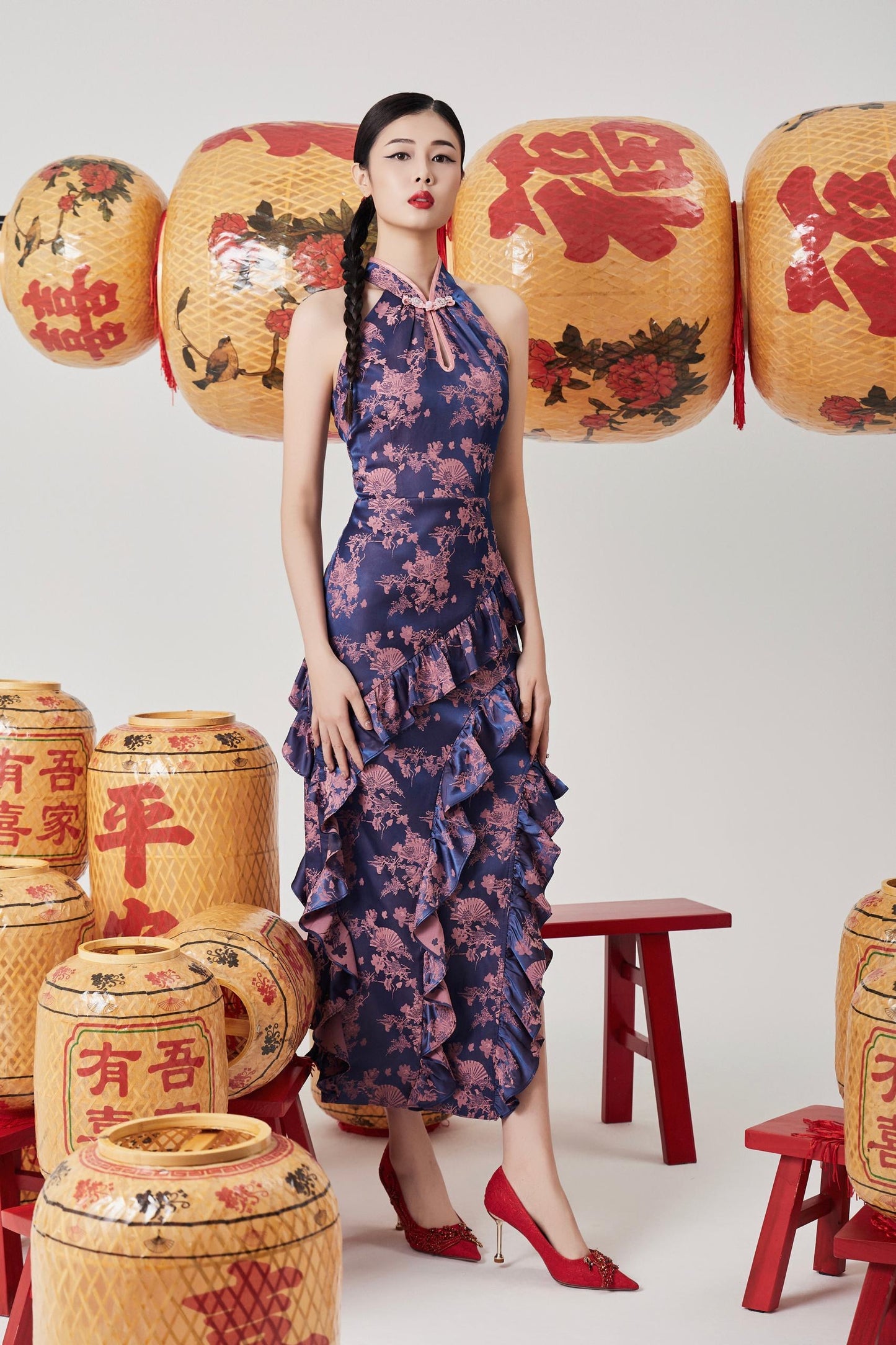 Yu Orient Ruffle Qipao Dress