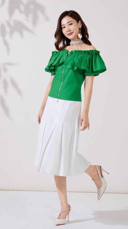 Ziri Pleated Ruffle Top