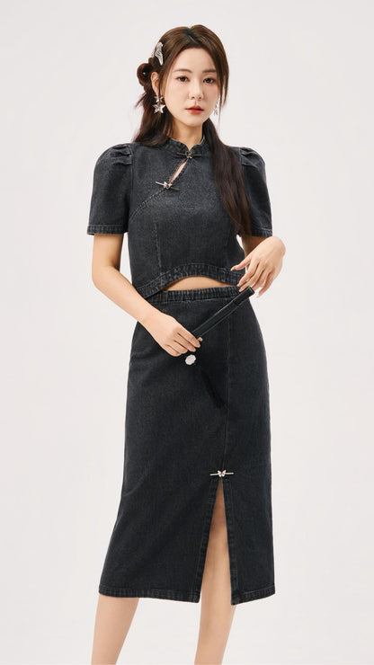 Ning Oriental Denim Skirt