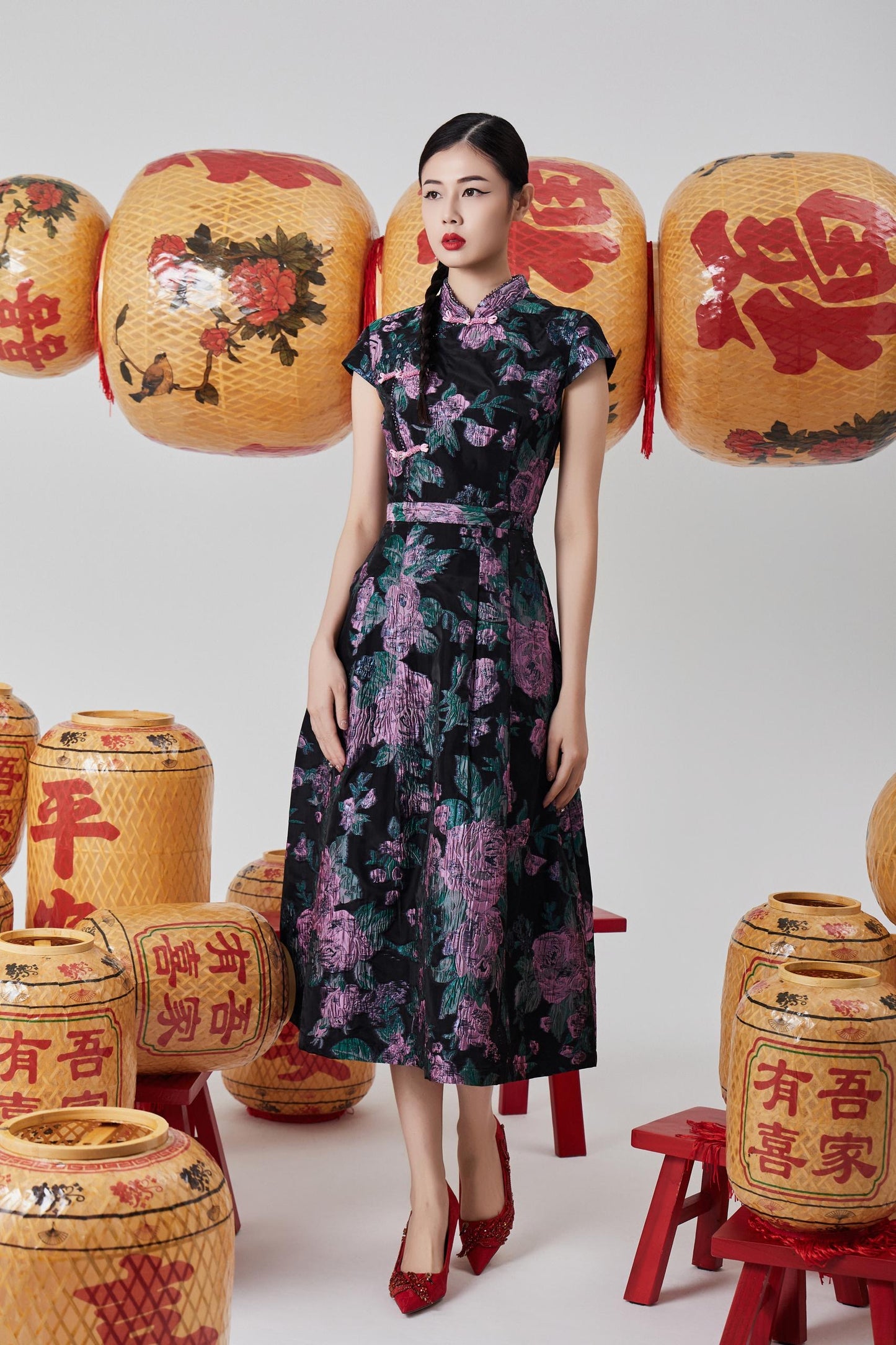 Hong Orient Crystal Qipao Dress