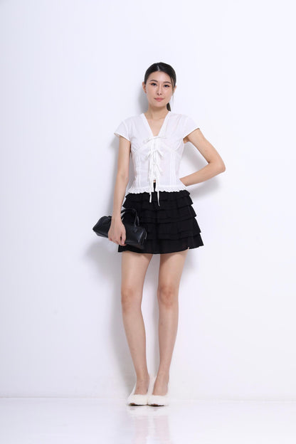 Sylvia V-Neck Ribbon Blouse