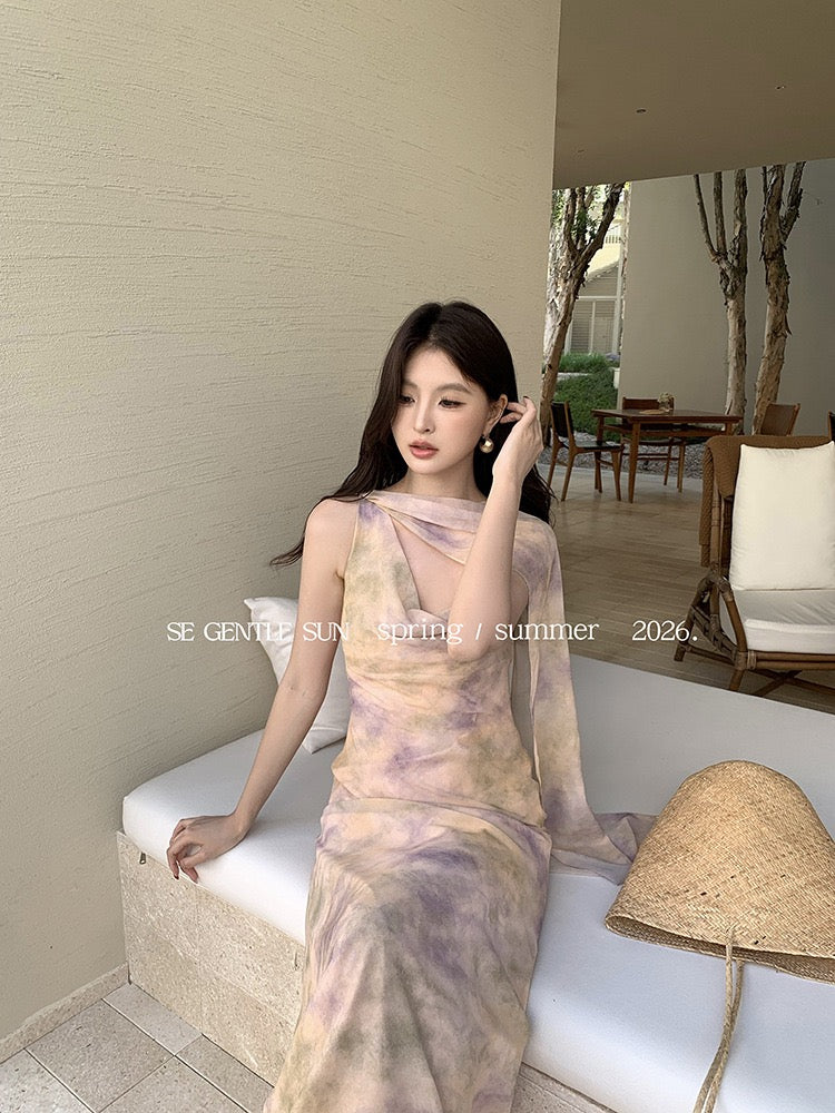 Dune Chiffon Halter Shawl Dress