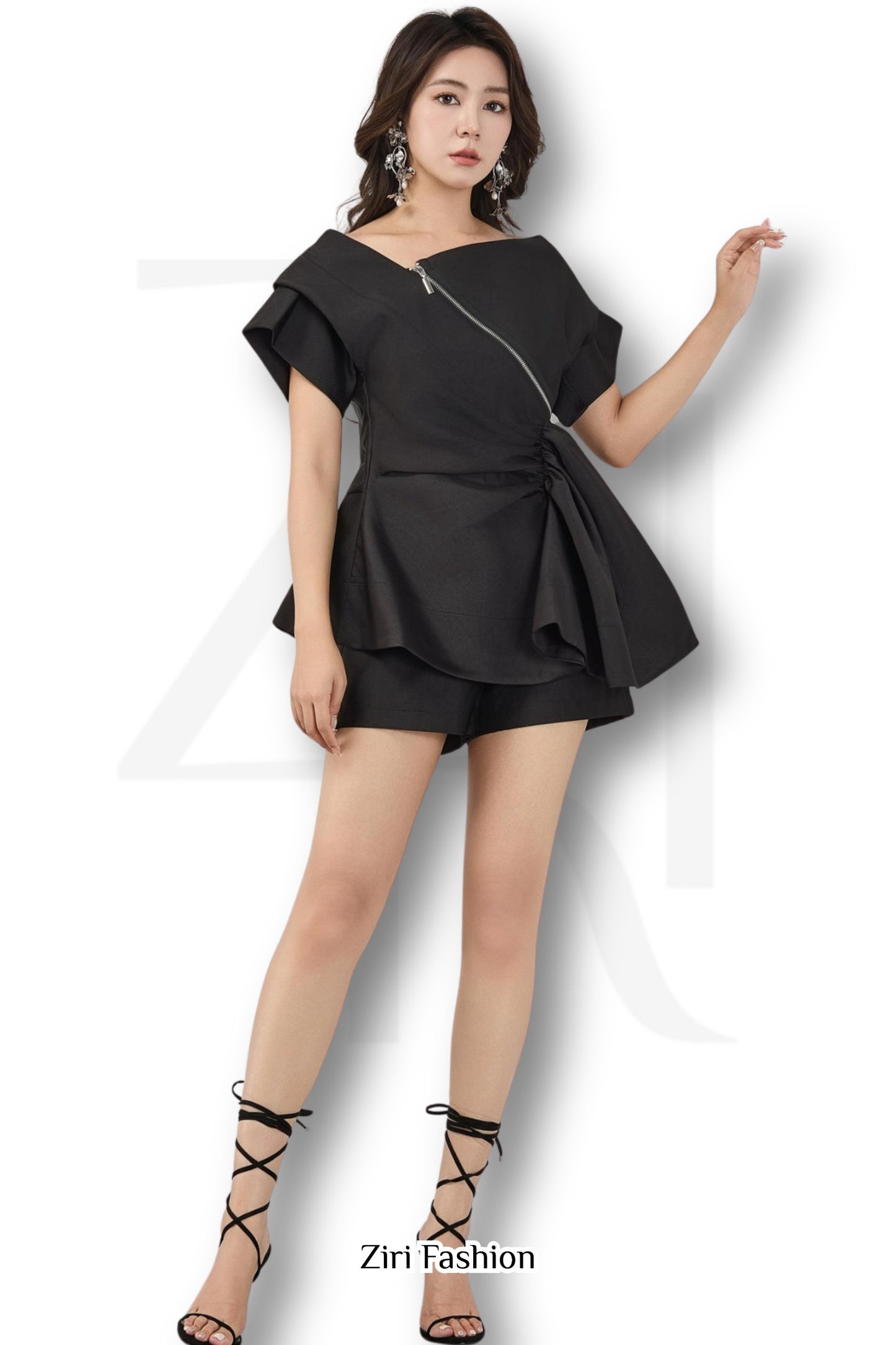 Ziri Asymmetrcial Drape Top + Shorts Setwear