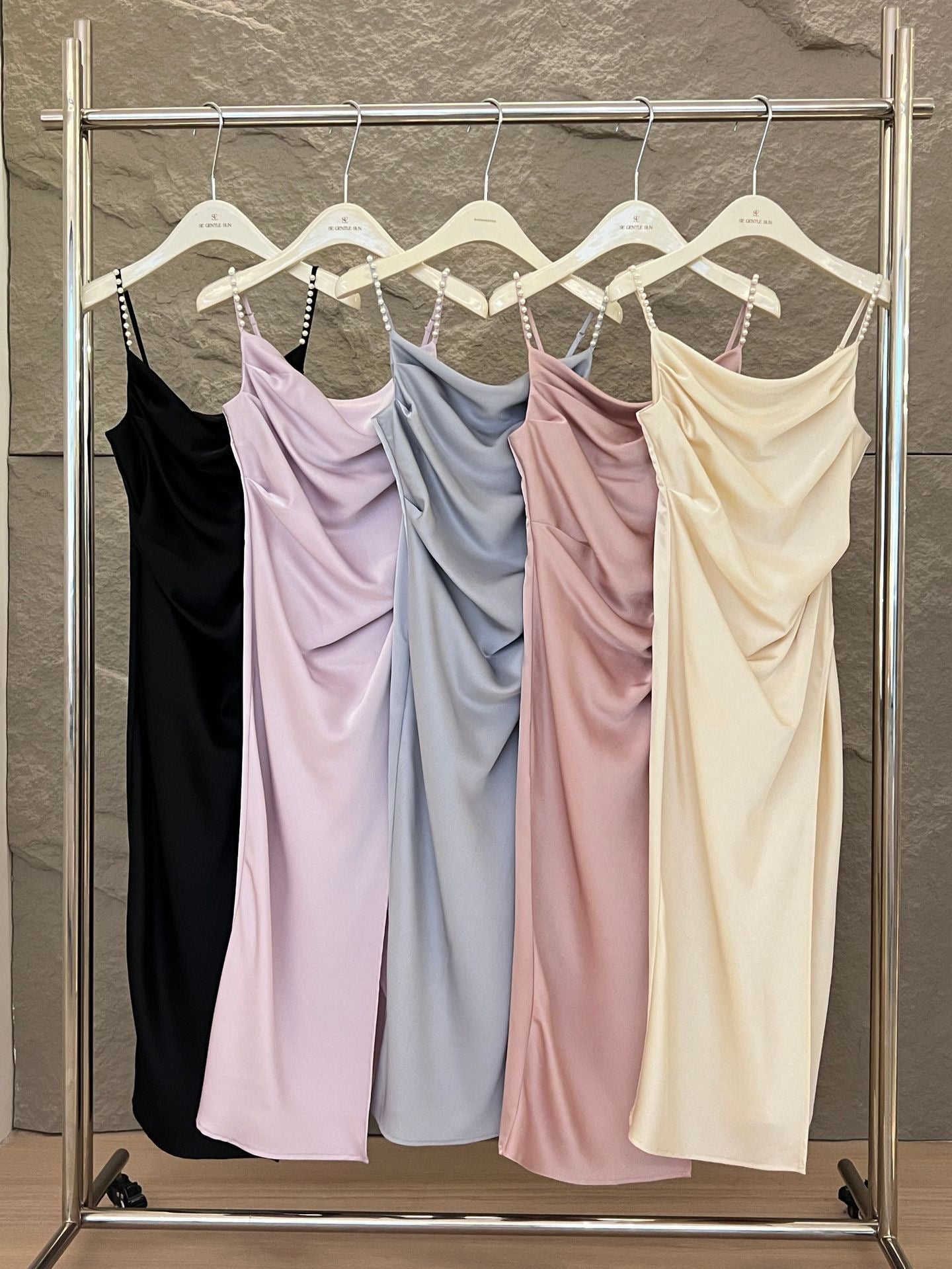 Julie Pearl Strap Satin Dress