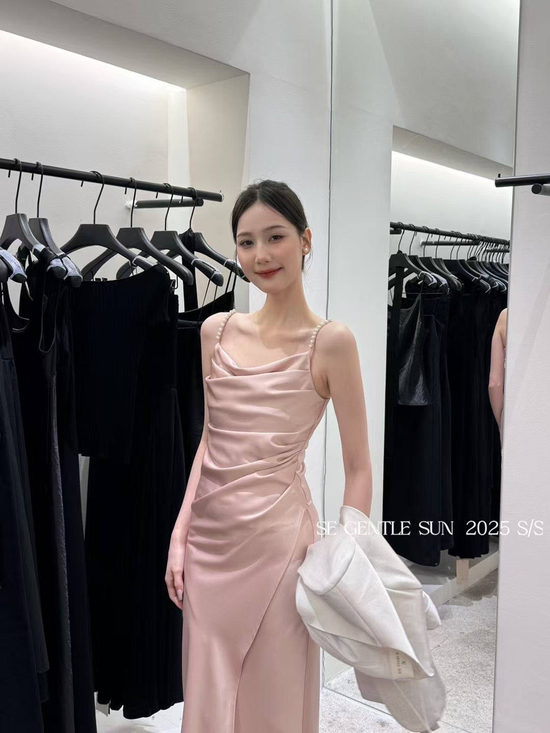 Julie Pearl Strap Satin Dress