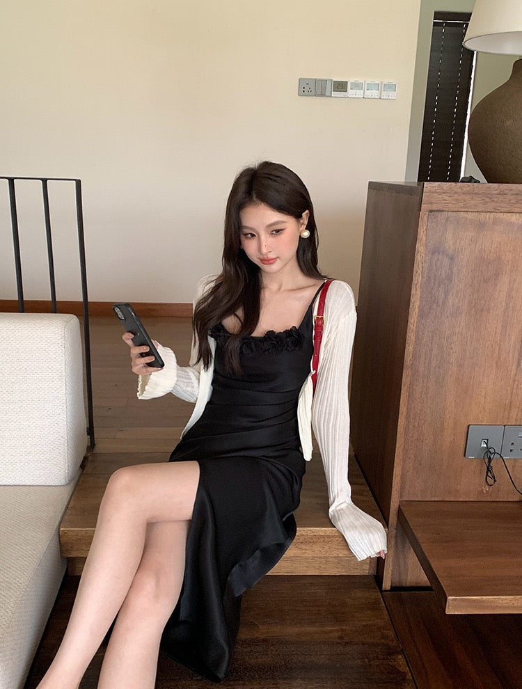 Penelope Satin Dress with Flower Brooch