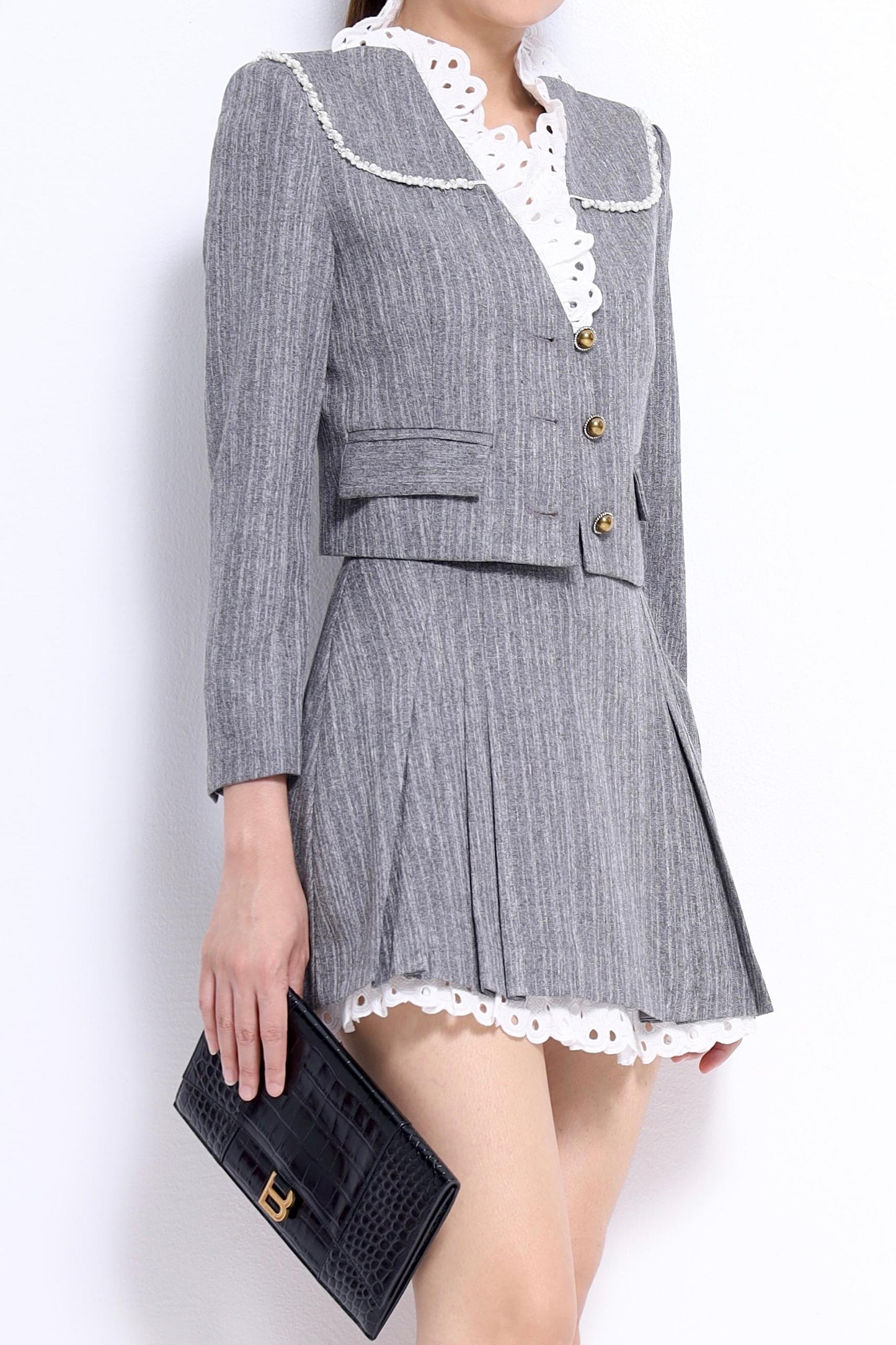 Miu Lace Hem Pleated Skirt