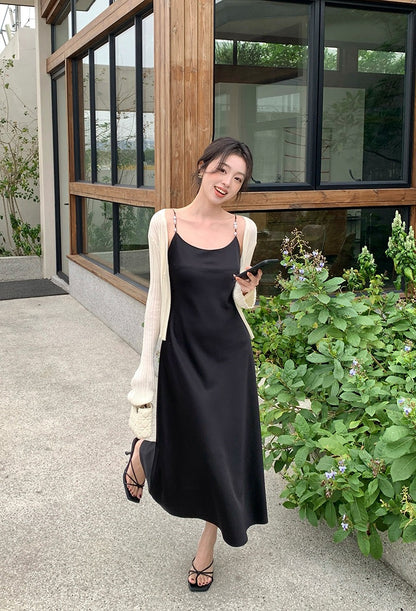Niya Satin Dress with Pearl Strap