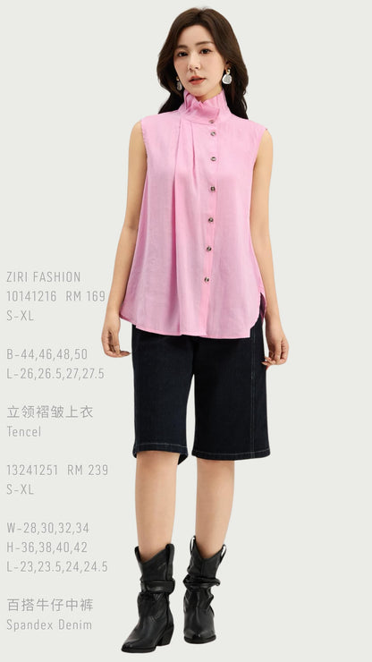 Ziri Ruffle Neck Tencel Top