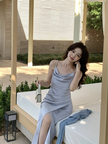Julie Pearl Strap Satin Dress