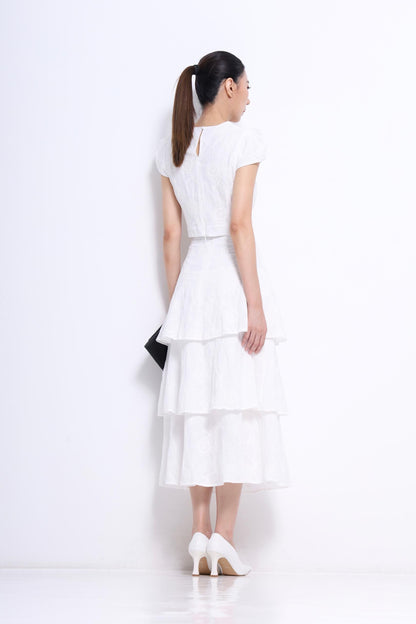 Hana Embroidered Flower Layered Skirt