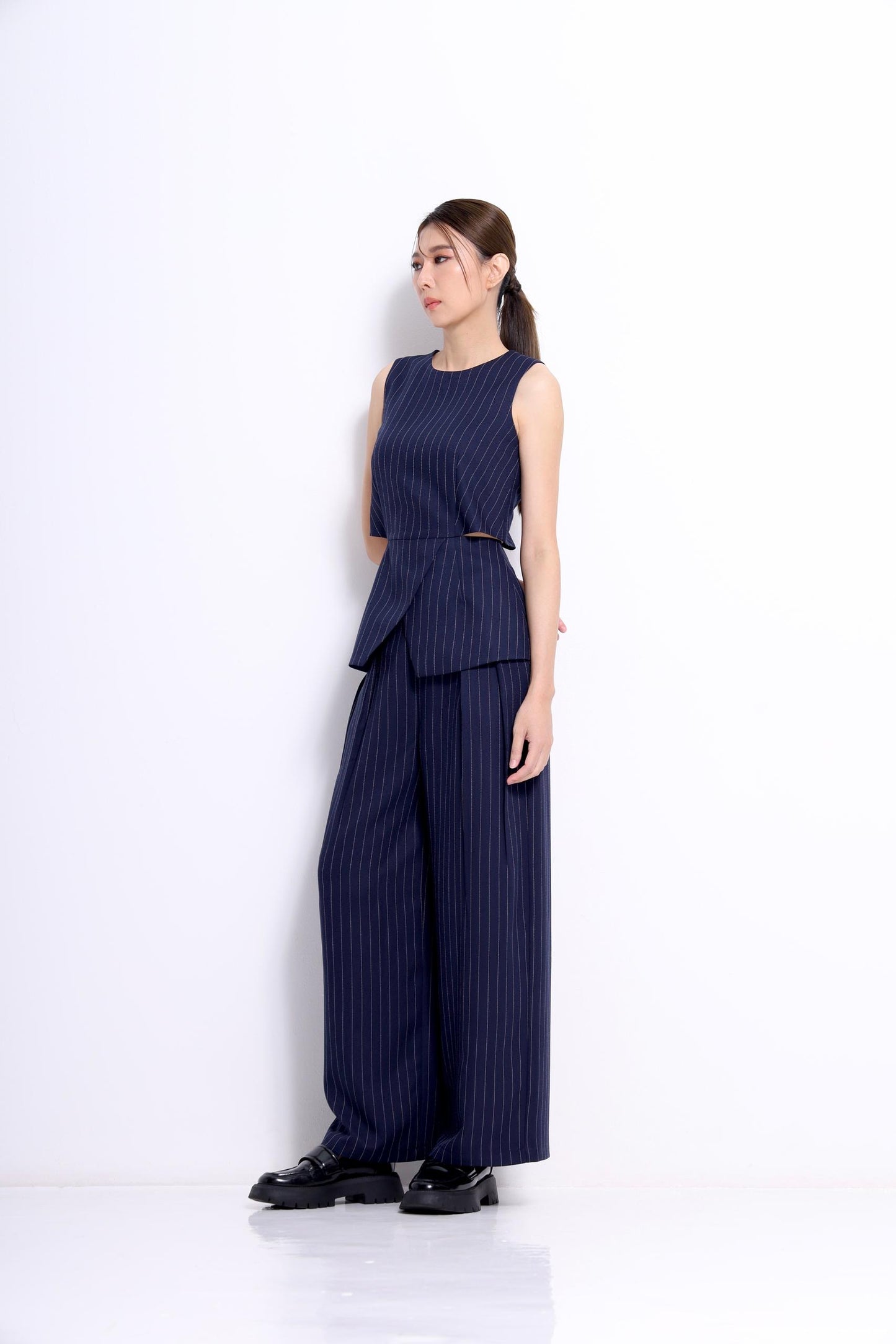 Amy Cutout Pinstripe Top