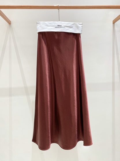 Zhou Wrinkle Satin Bias Cut Maxi Skirt