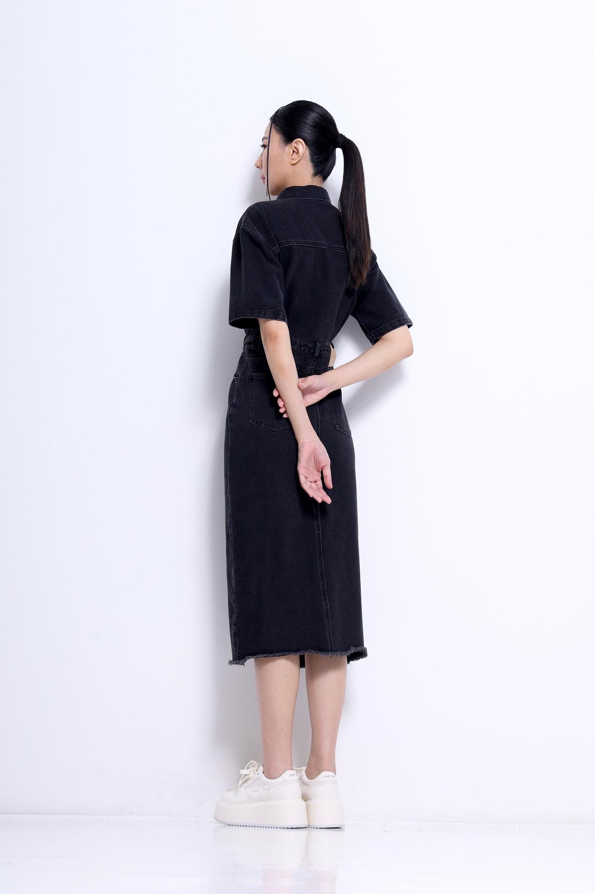 Jade Orient Chinese Button Denim Dress