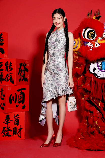 Olia Oriental Ruffle Qipao Dress