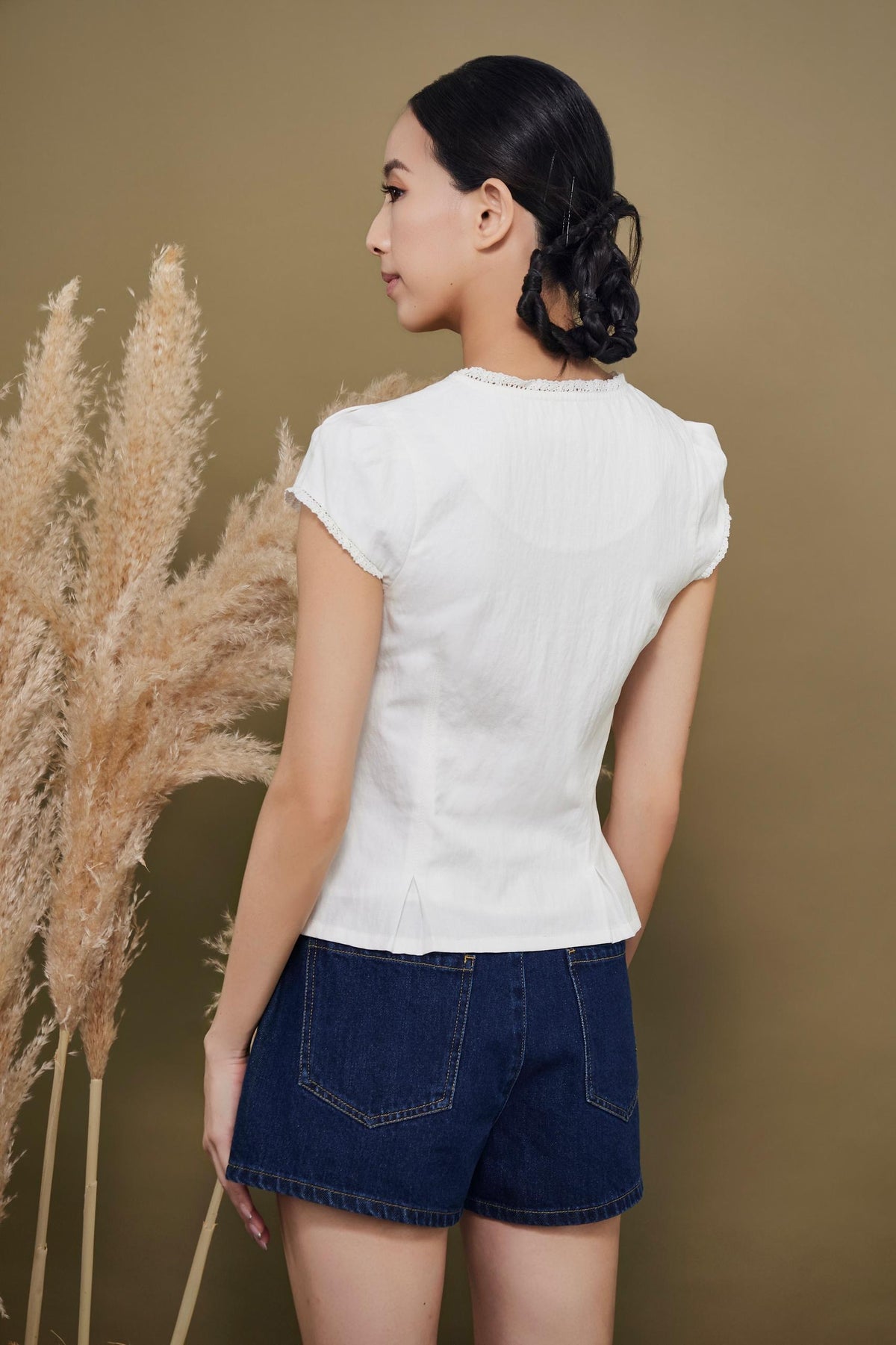 Lily Lace Trim Buttom Down Blouse