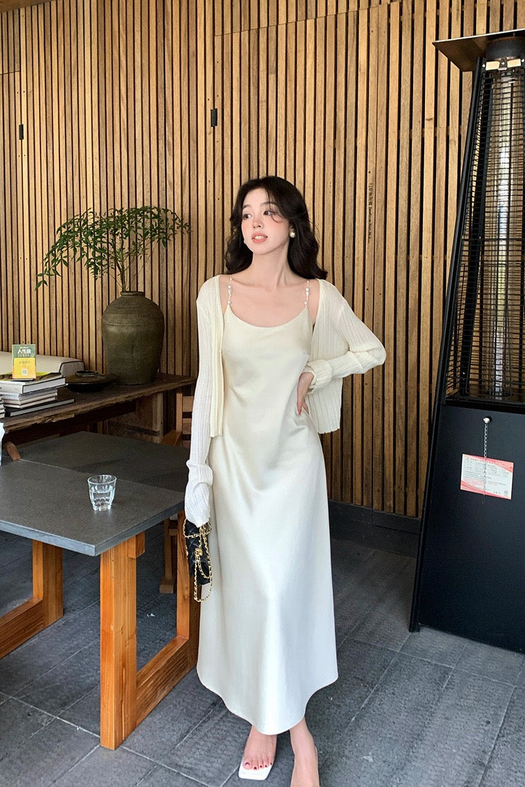 Niya Satin Dress with Pearl Strap