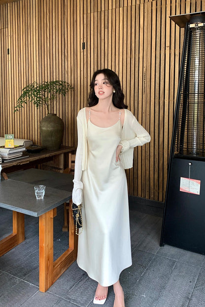 Niya Satin Dress with Pearl Strap