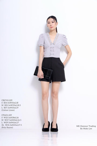 Lulu V-Neck Lace Ribbon Blouse