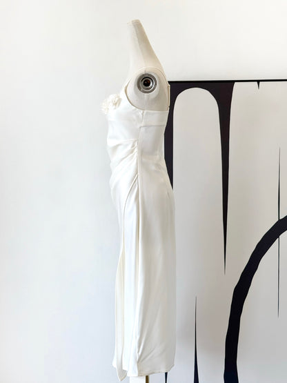 Penelope Satin Dress with Flower Brooch