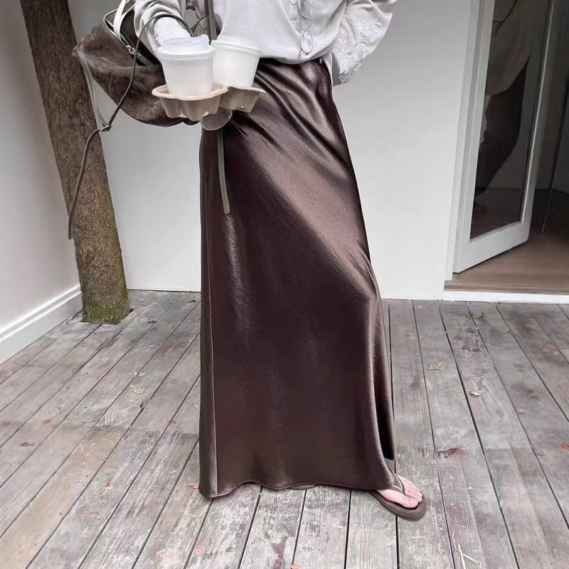 Zhou Wrinkle Satin Bias Cut Maxi Skirt