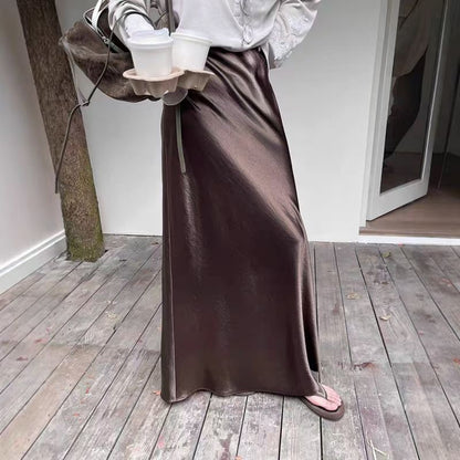 Zhou Wrinkle Satin Bias Cut Maxi Skirt
