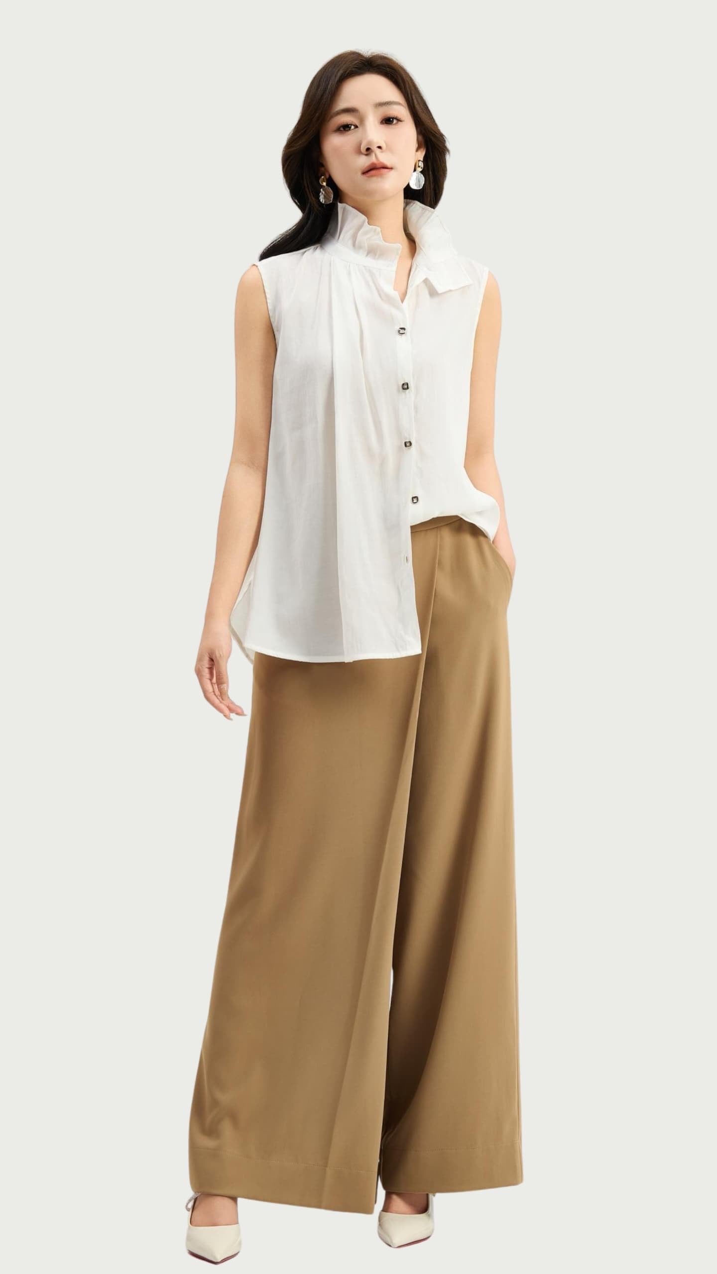 Ziri Ruffle Neck Tencel Top