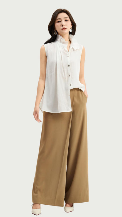 Ziri Ruffle Neck Tencel Top