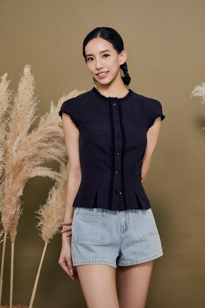Lily Lace Trim Buttom Down Blouse