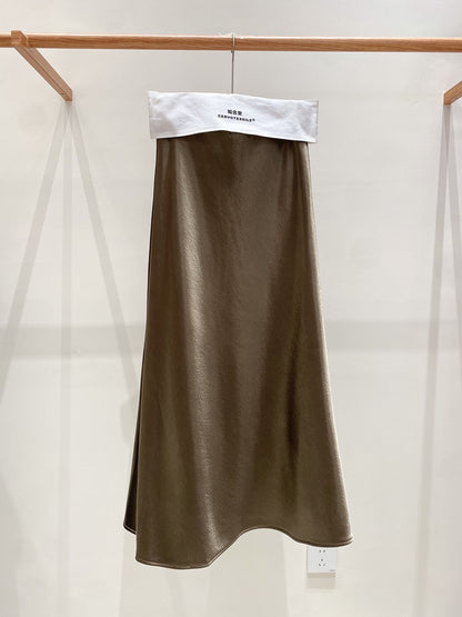 Zhou Wrinkle Satin Bias Cut Maxi Skirt