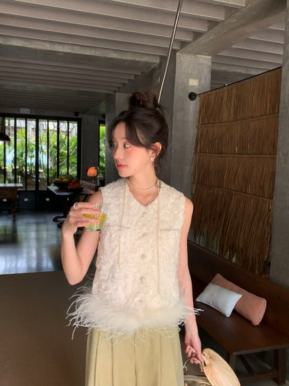 Celeste Feather Embellished Vest