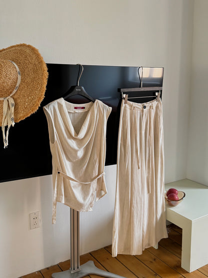 Su Linen Cowl Neck Blouse