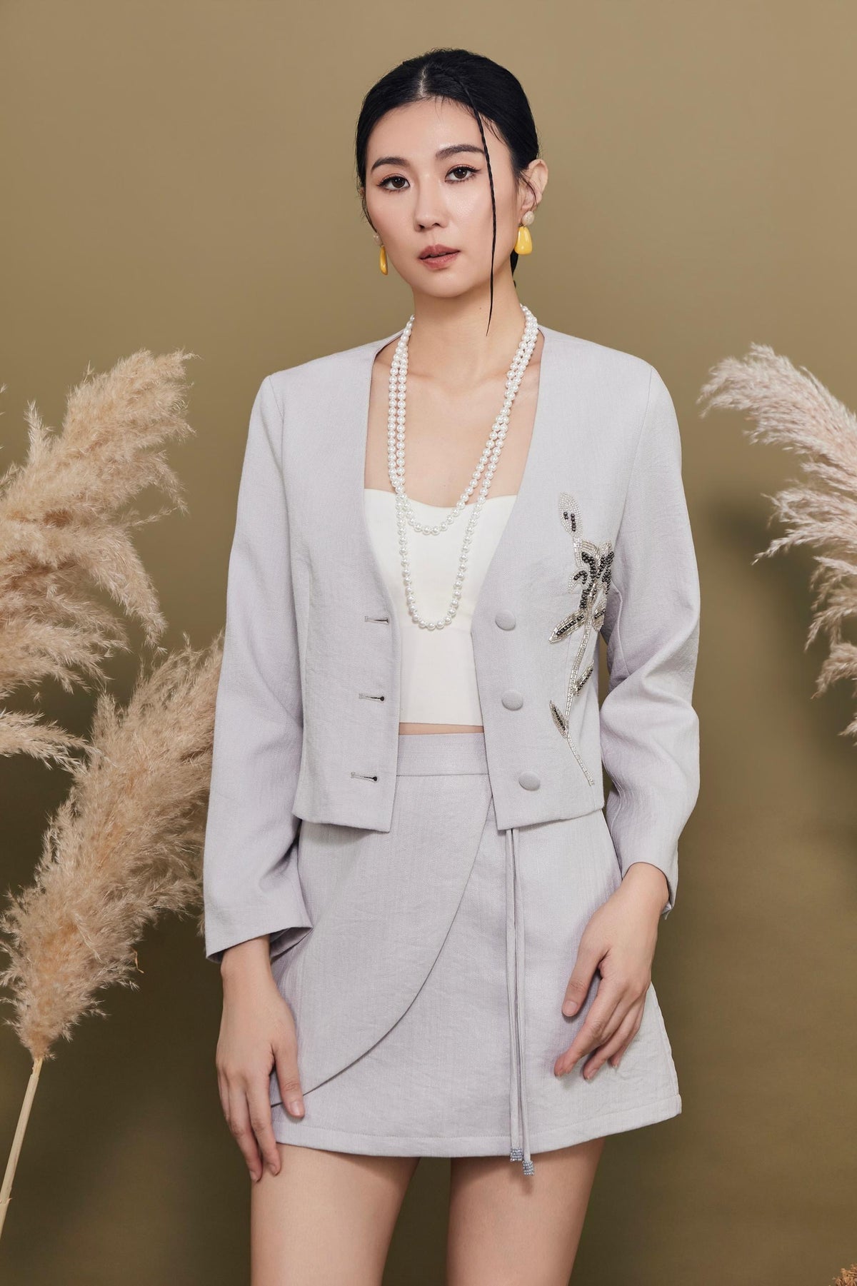 Shan  Embellished Flower Cropped Jacket